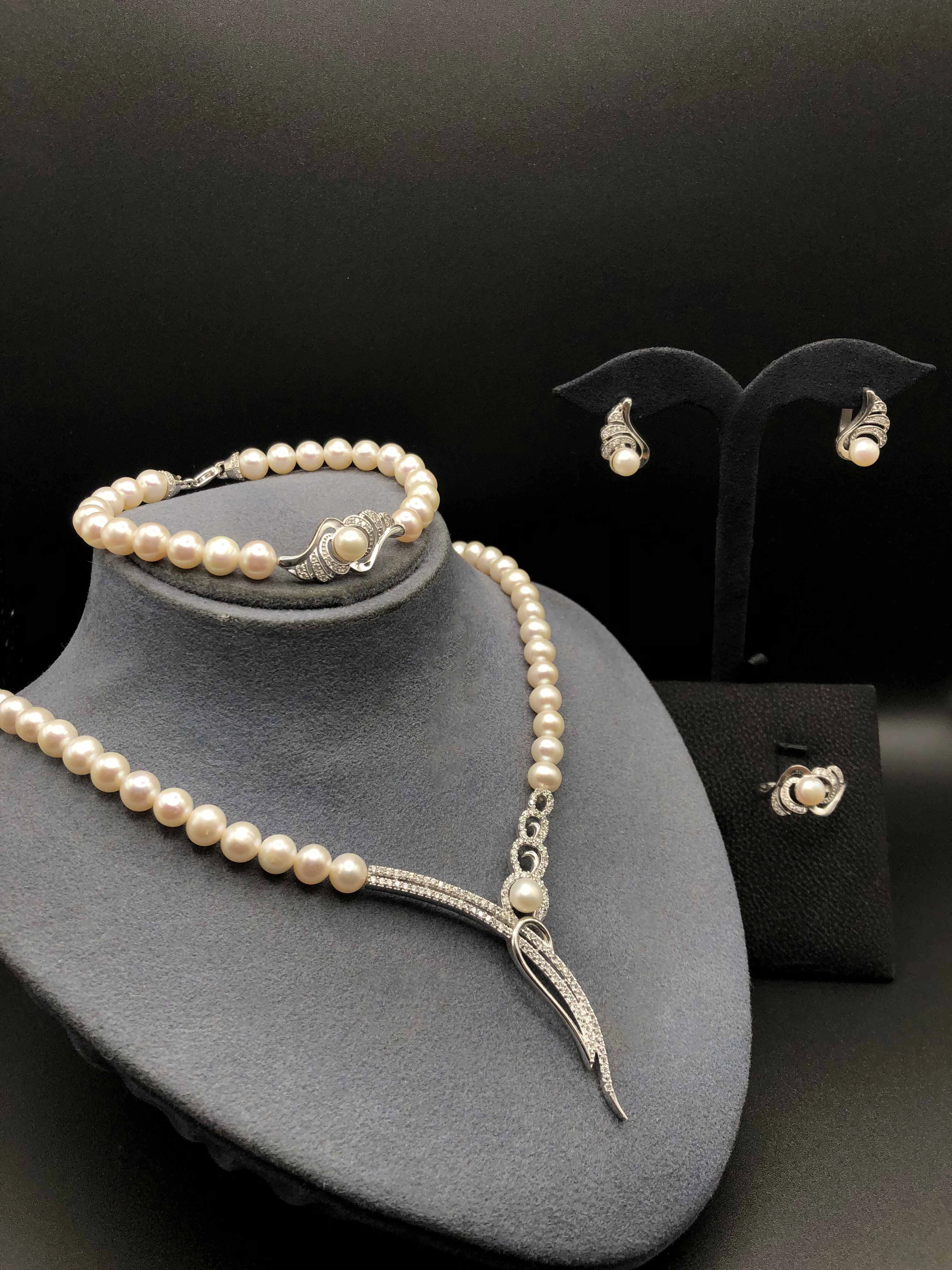 Doğal İncili Gümüş Set
