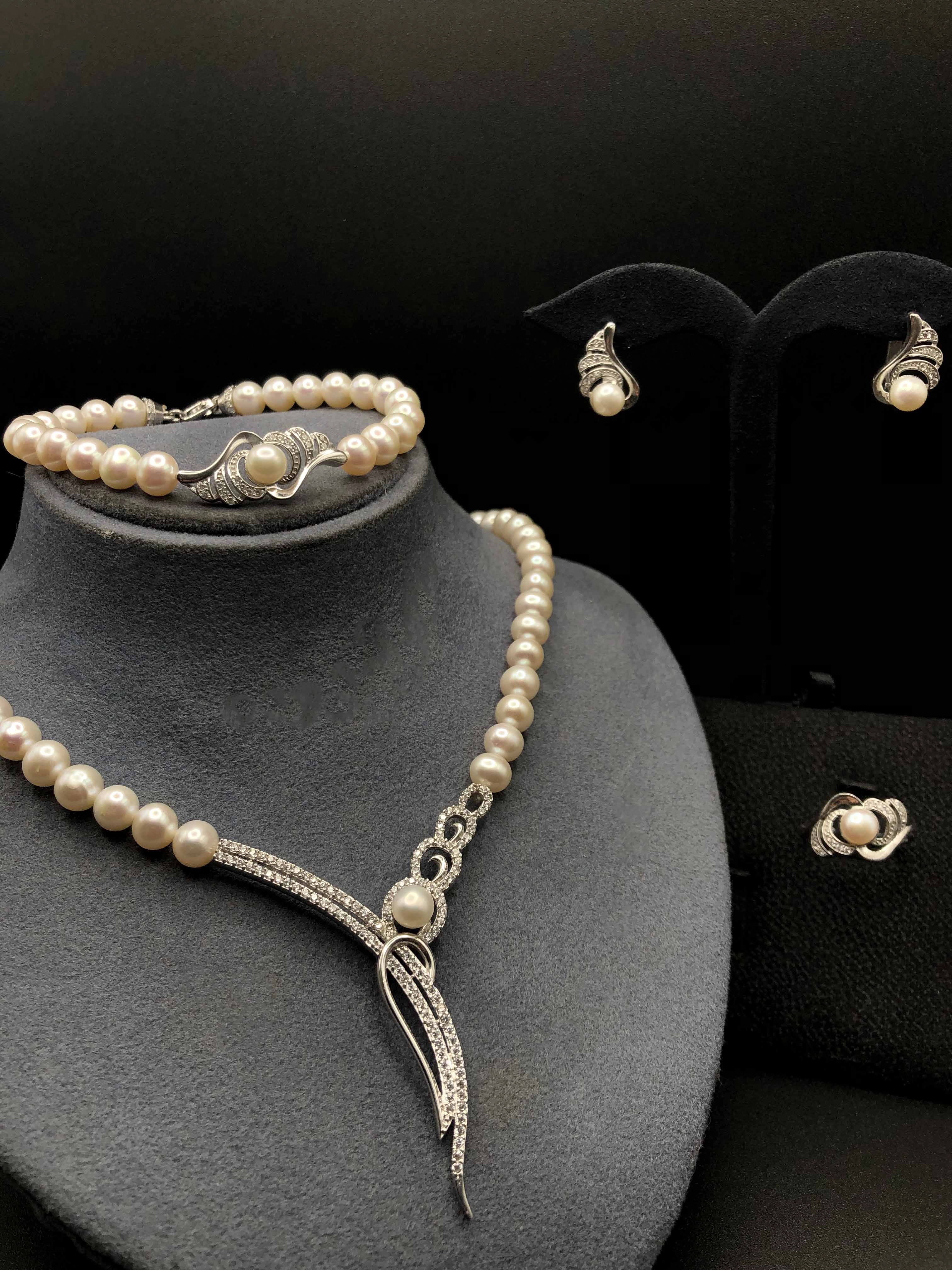 Doğal İncili Gümüş Set