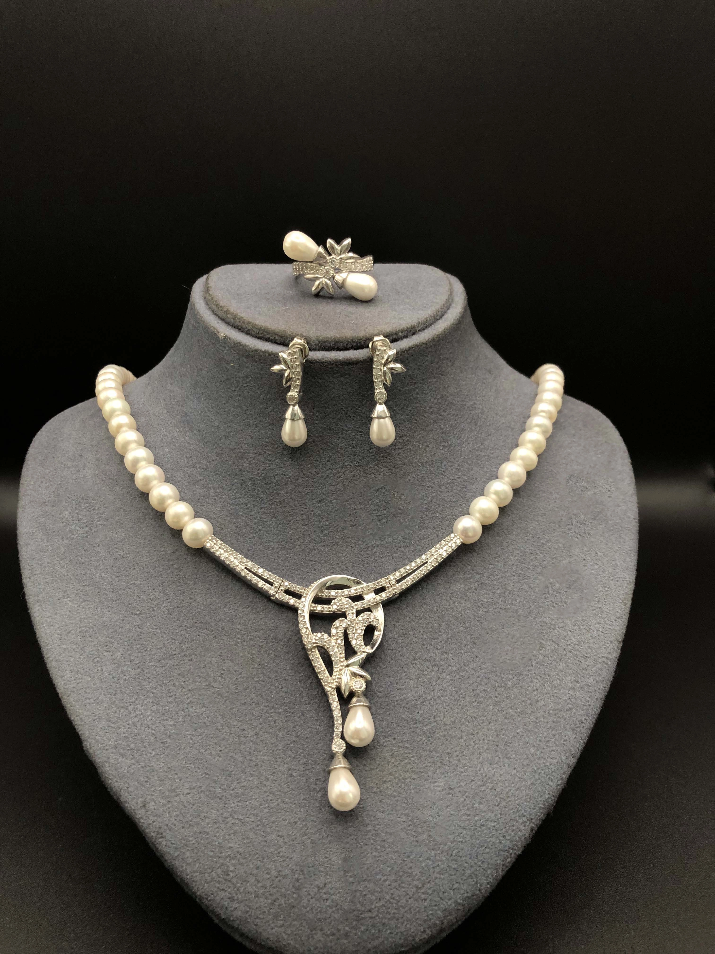 Doğal İncili Gümüş Set