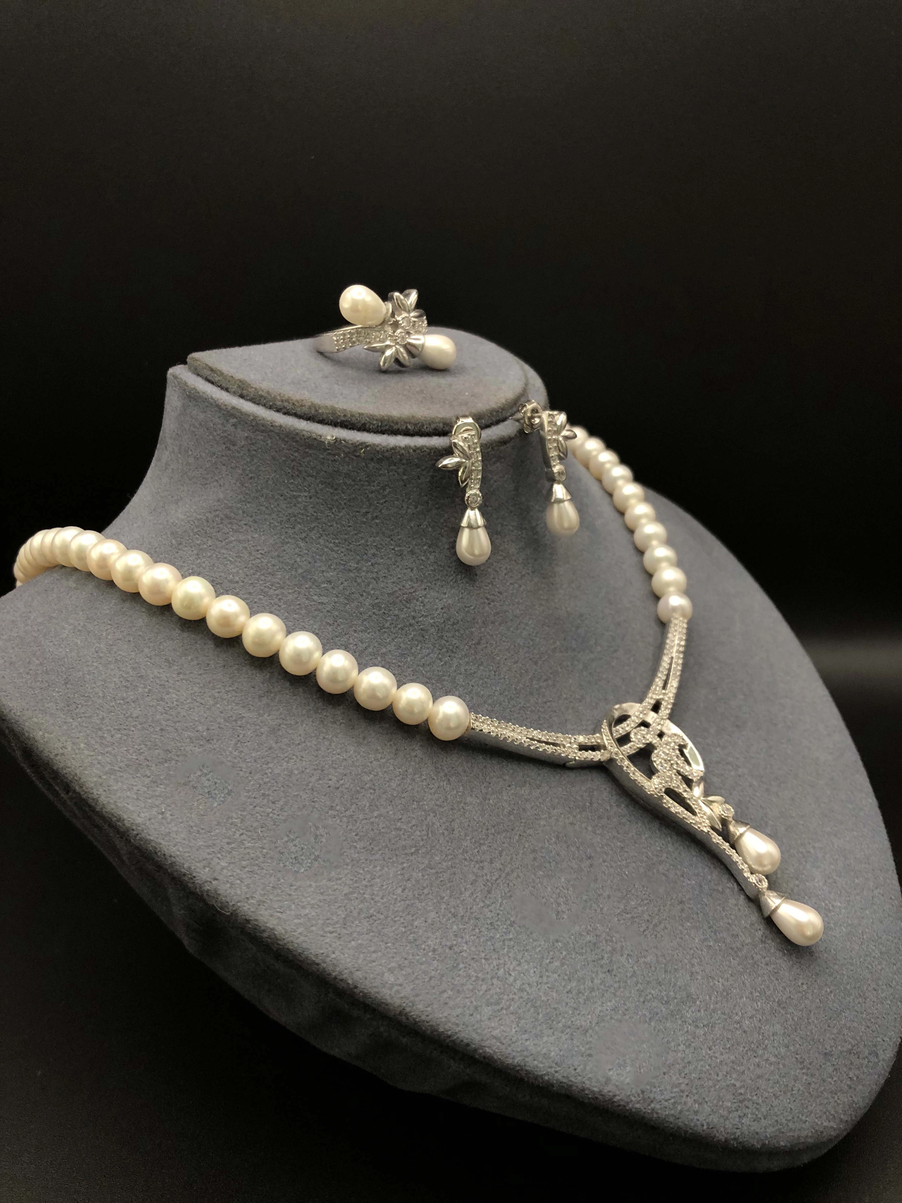 Doğal İncili Gümüş Set