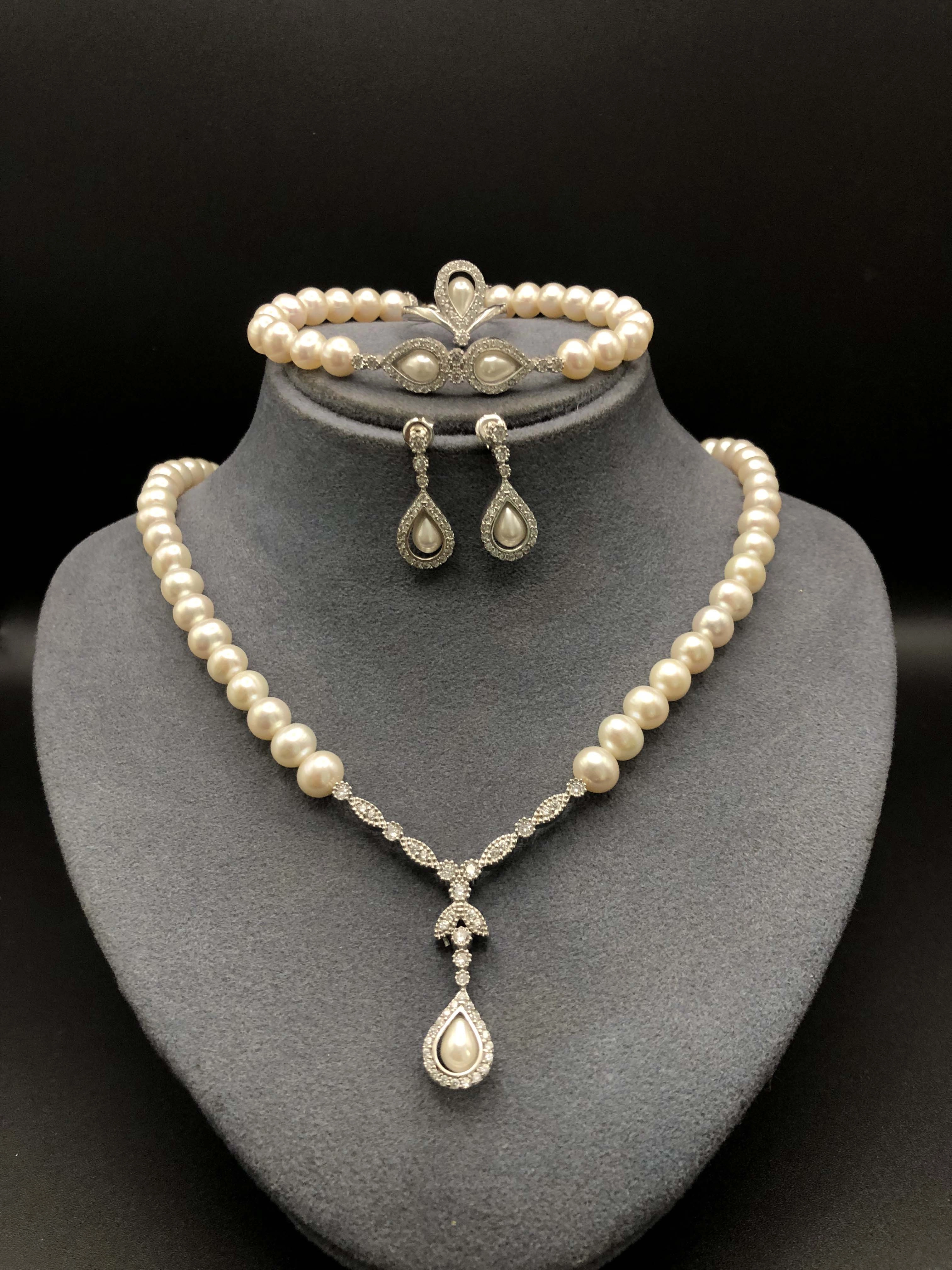 Doğal İncili Gümüş Set