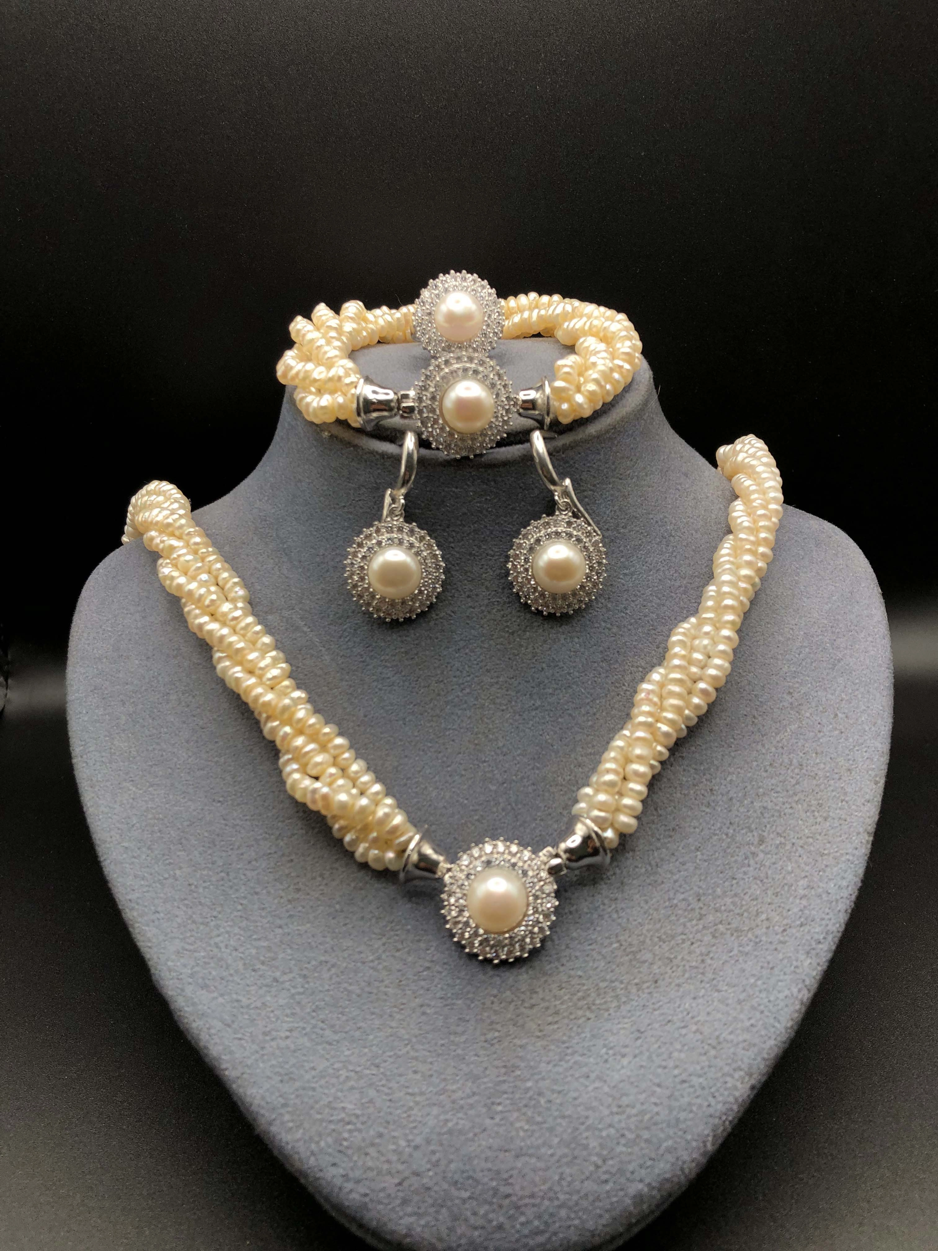 Doğal İncili Gümüş Set