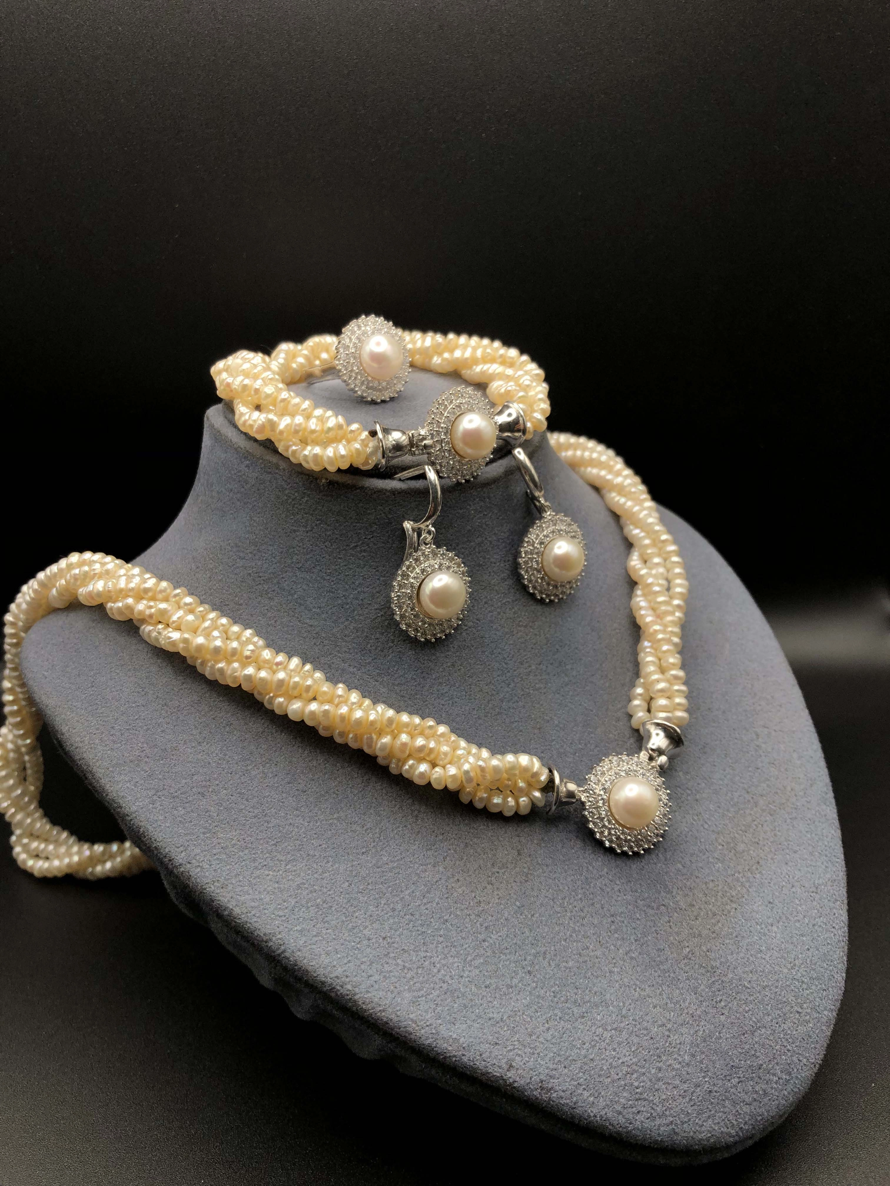 Doğal İncili Gümüş Set