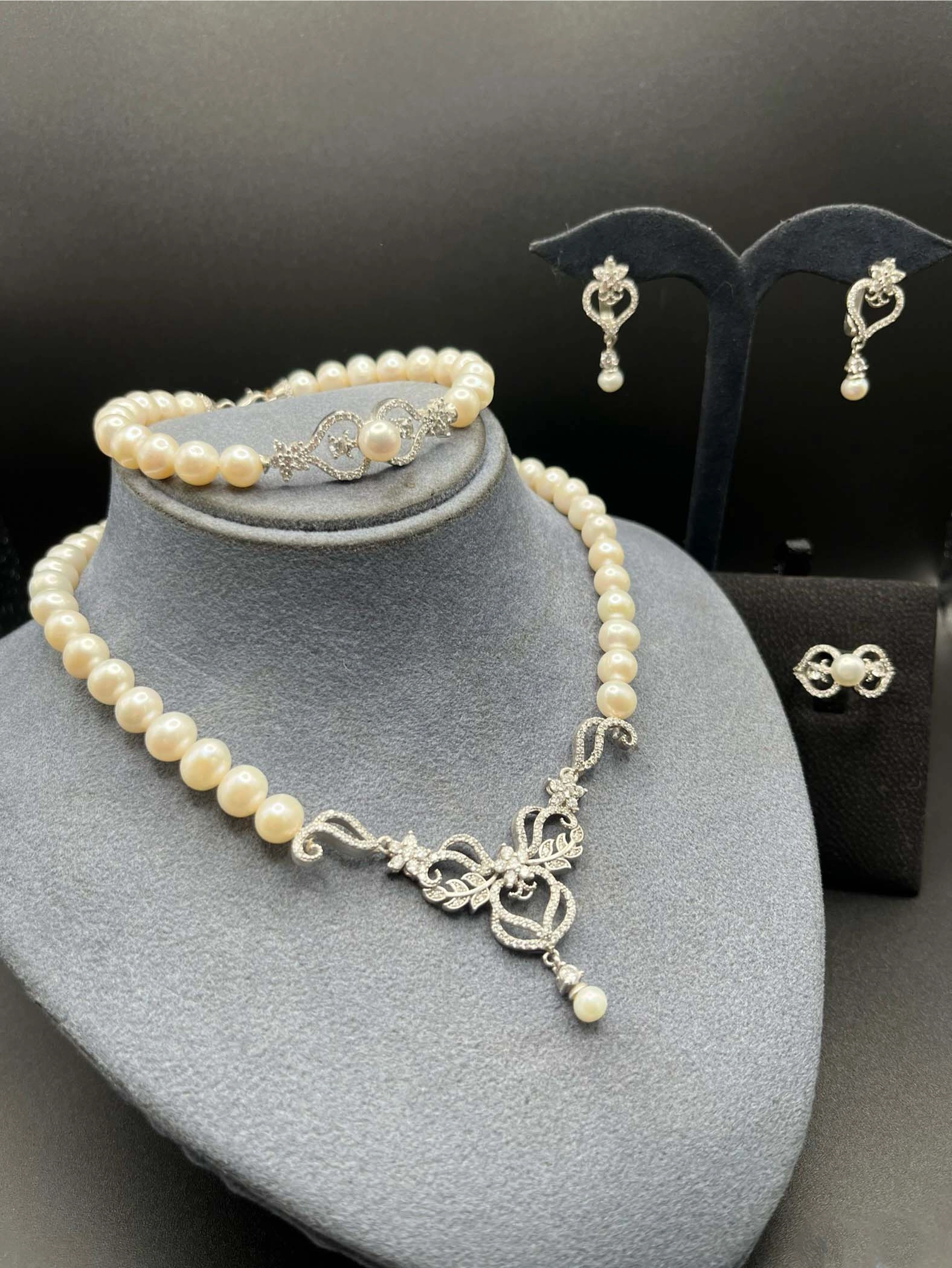 Doğal İncili Gümüş Set