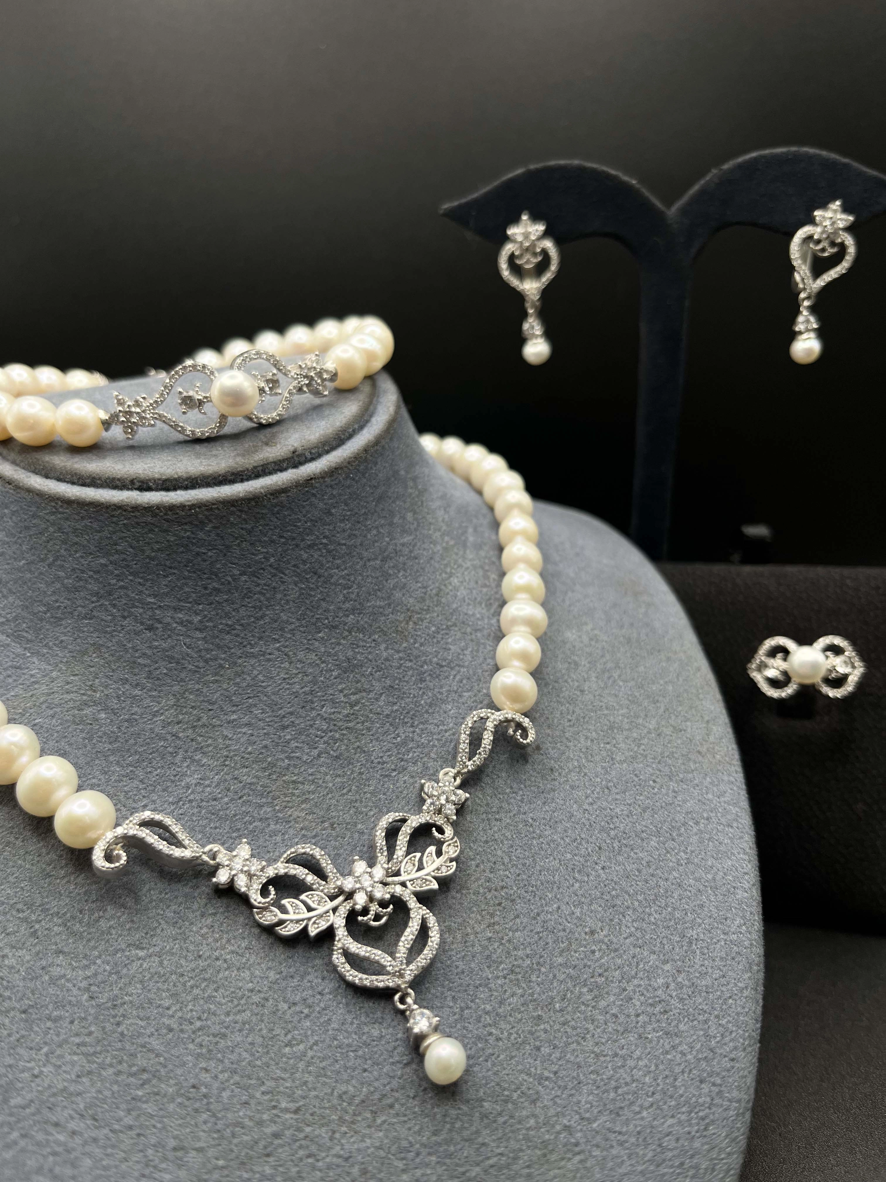 Doğal İncili Gümüş Set