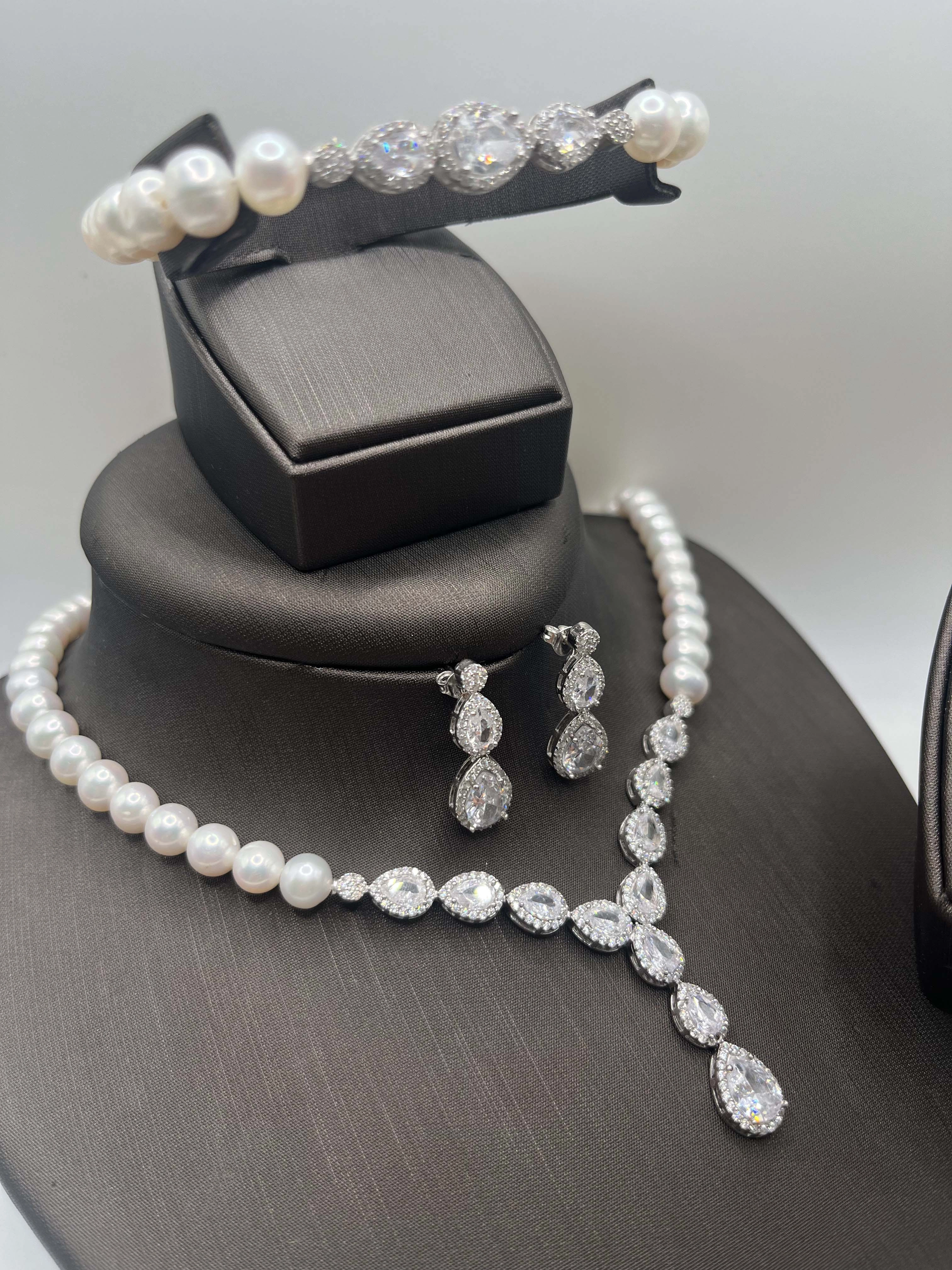 Doğal İncili Gümüş Set