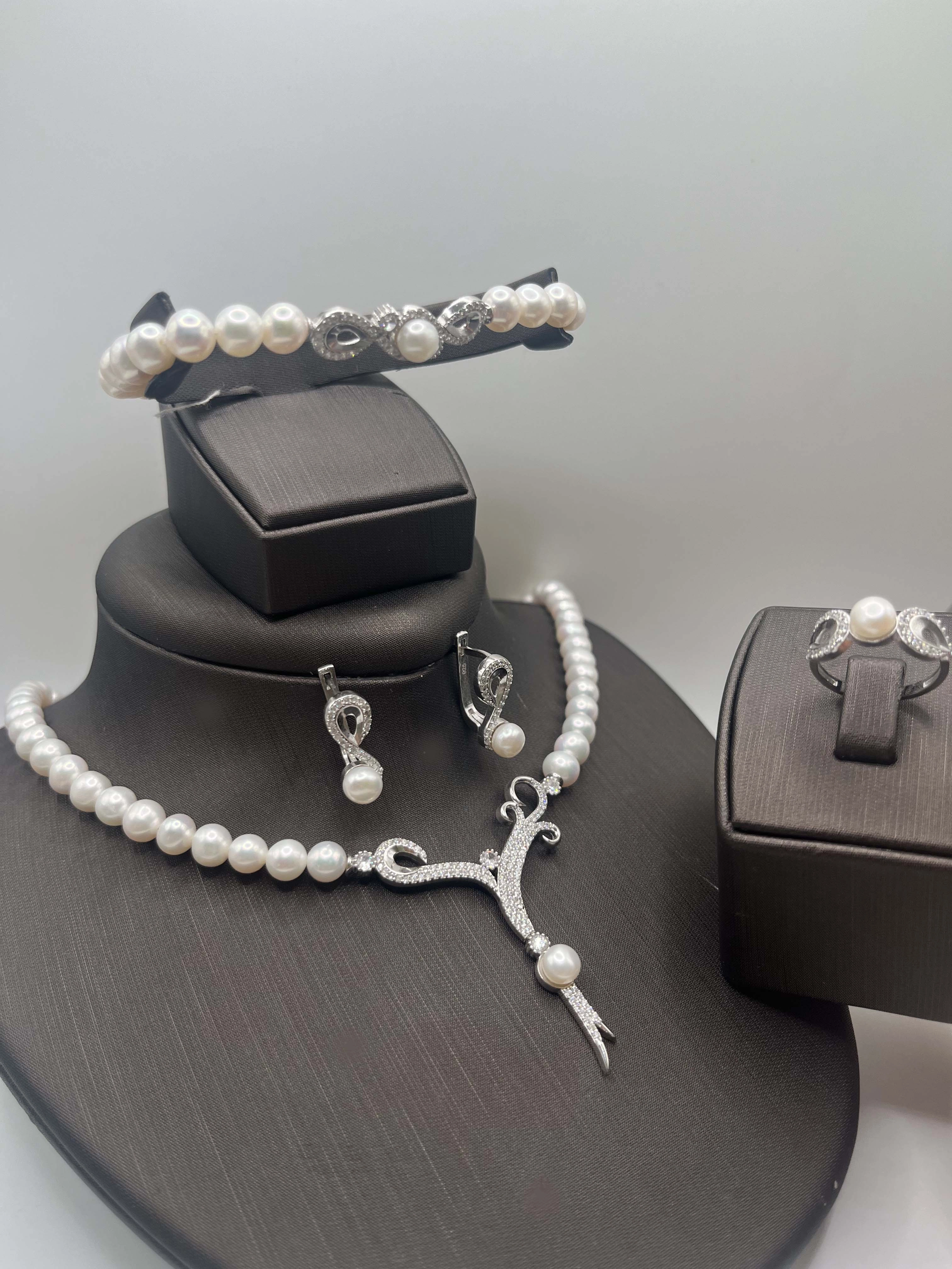 Doğal İncili Gümüş Set