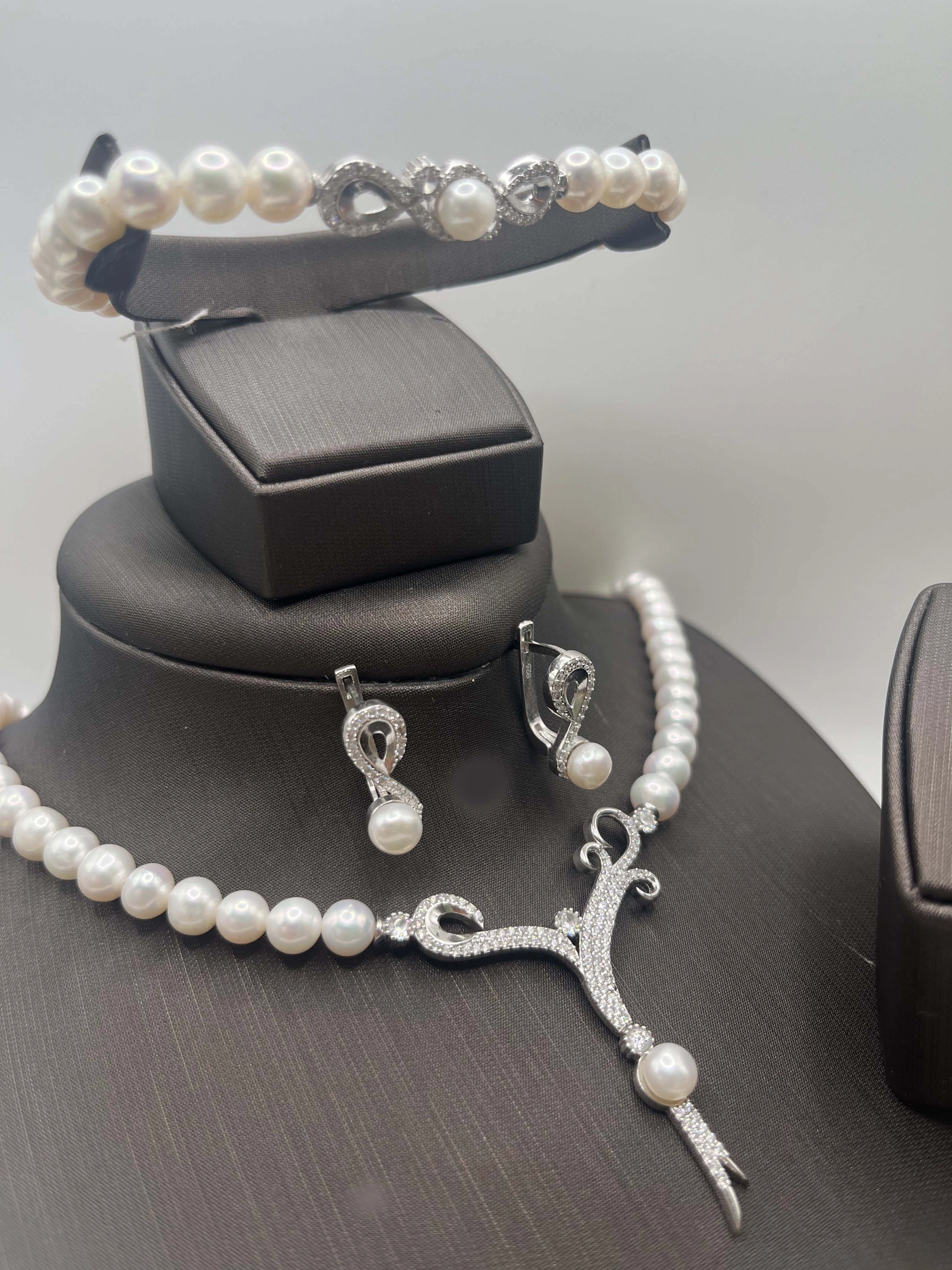 Doğal İncili Gümüş Set