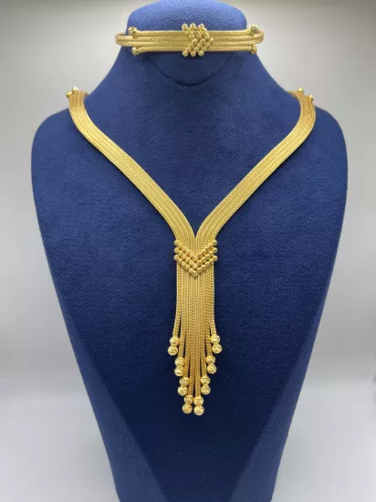 Altın Kaplamalı Dorika Gümüş Set (Küpesiz)