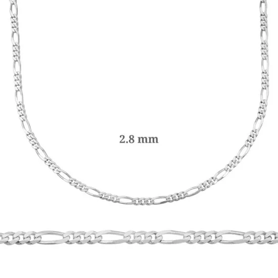2.8 mm Gümüş Figaro Zincir - 0.80 mikron