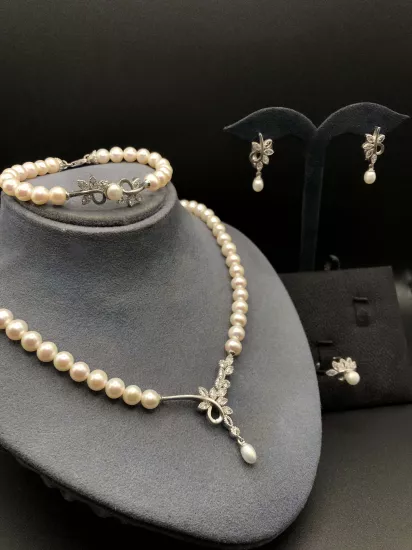 Doğal İncili Gümüş Set