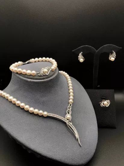 Doğal İncili Gümüş Set