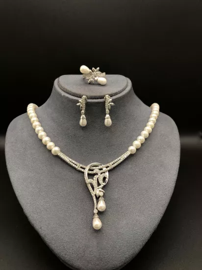Doğal İncili Gümüş Set
