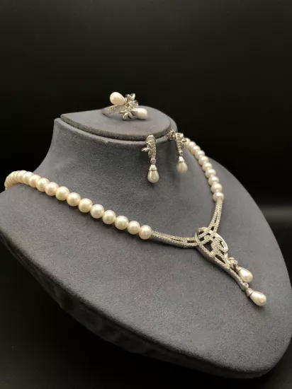 Doğal İncili Gümüş Set