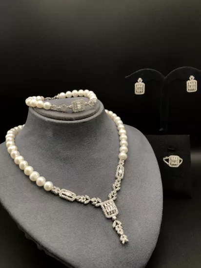 Doğal İncili Gümüş Set
