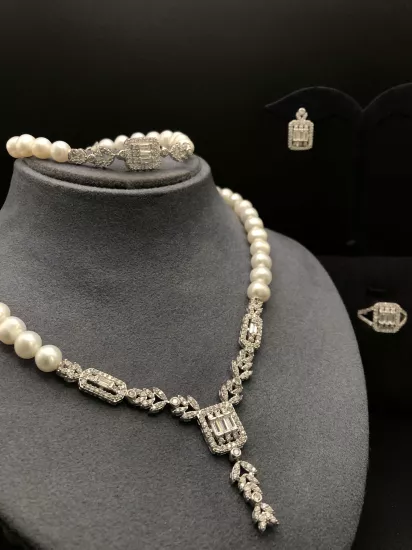 Doğal İncili Gümüş Set