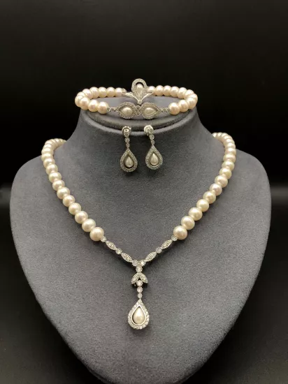 Doğal İncili Gümüş Set