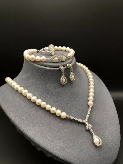 Doğal İncili Gümüş Set