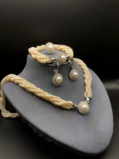 Doğal İncili Gümüş Set