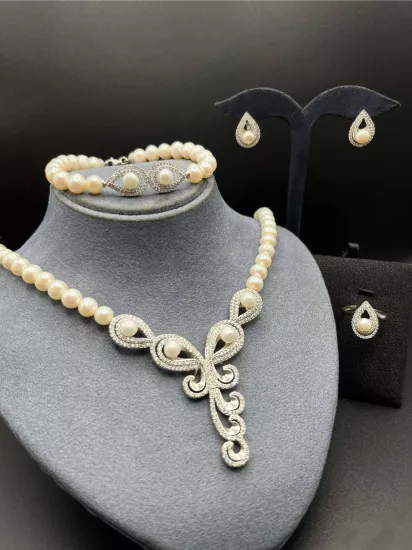 Doğal İncili Gümüş Set