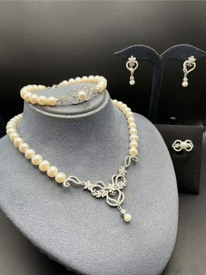Doğal İncili Gümüş Set