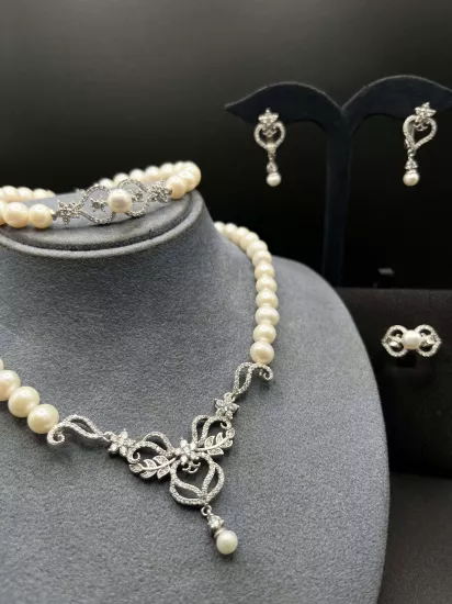 Doğal İncili Gümüş Set