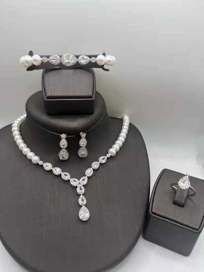 Doğal İncili Gümüş Set