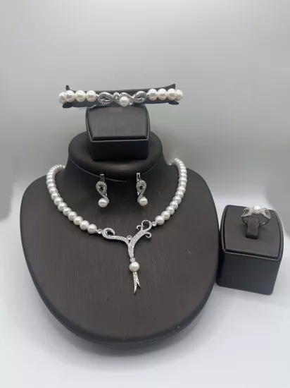 Doğal İncili Gümüş Set