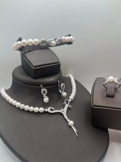 Doğal İncili Gümüş Set