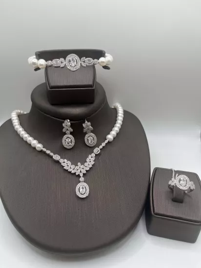 Doğal İncili Gümüş Set
