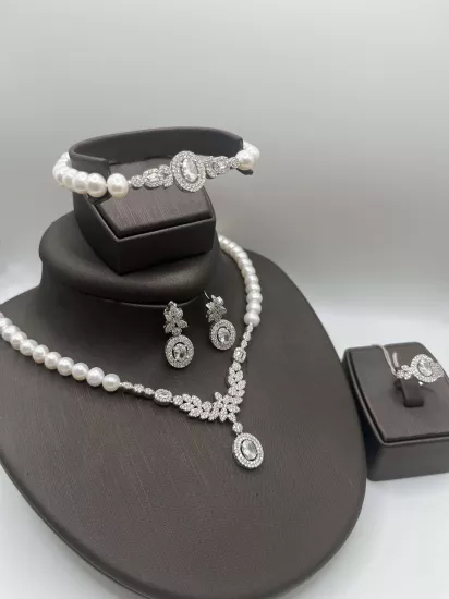 Doğal İncili Gümüş Set